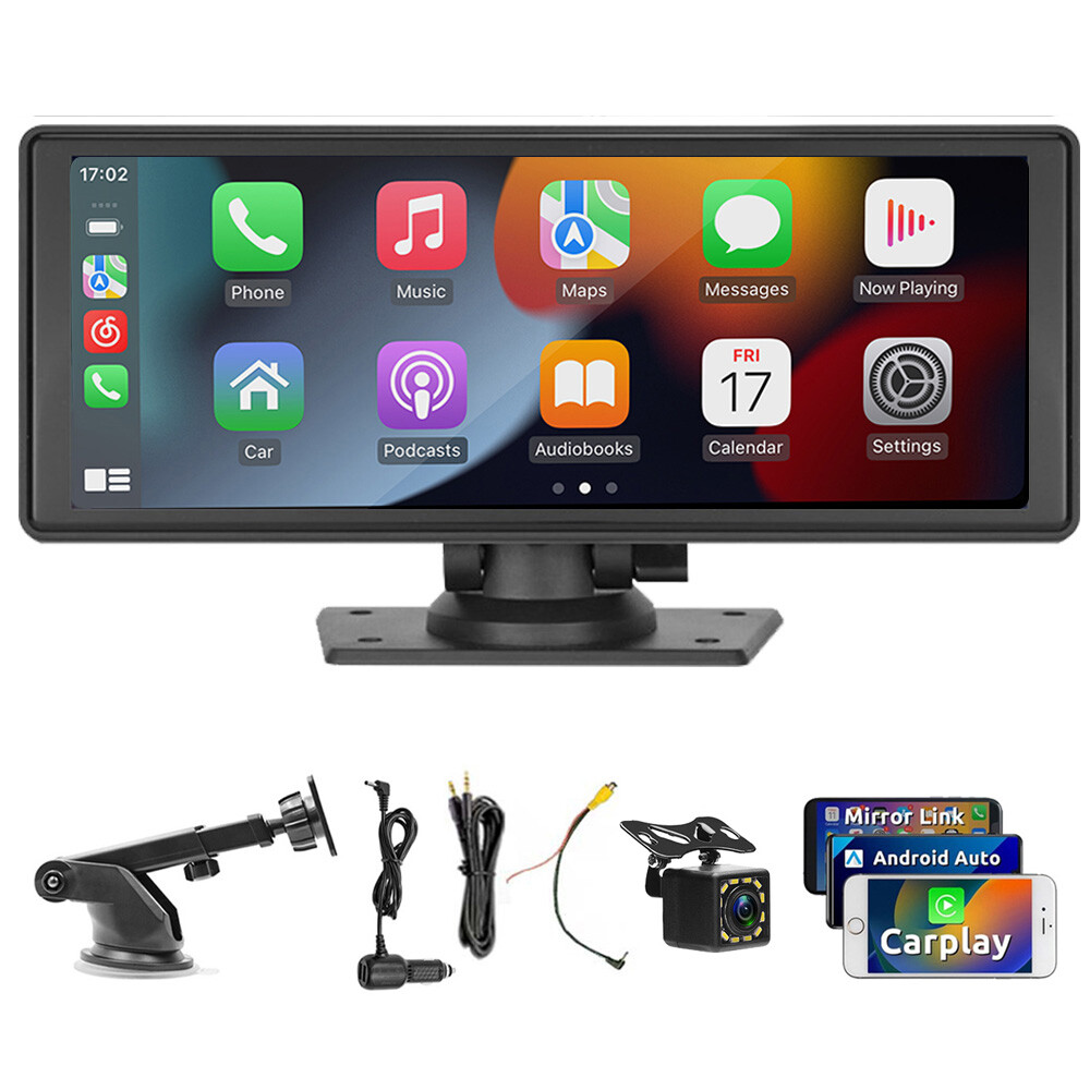 Portable Wireless CarPlay 9.3″ Touch Screen Car Stereo FM Radio Bluetooth +CAM