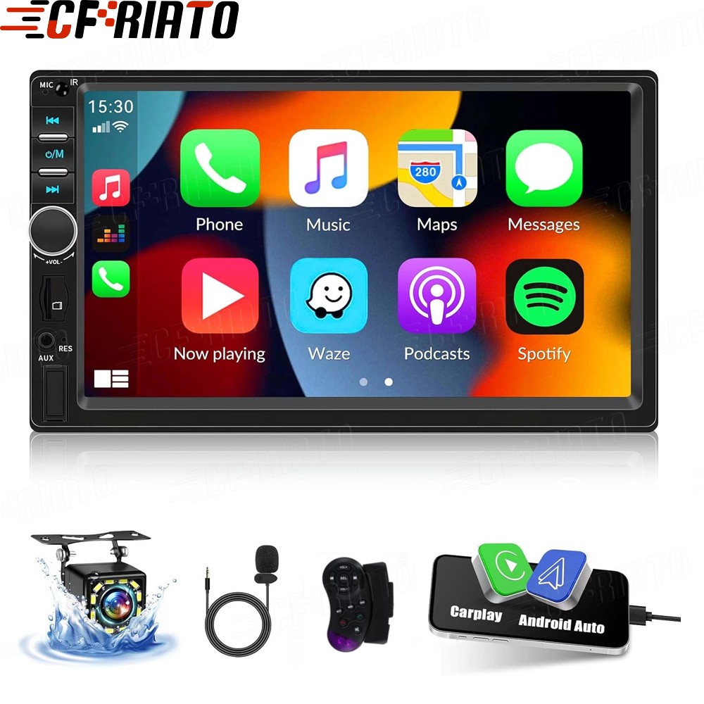 7″ Car Radio Apple/Andriod Carplay Car Stereo Touch Screen Double 2Din + Camera