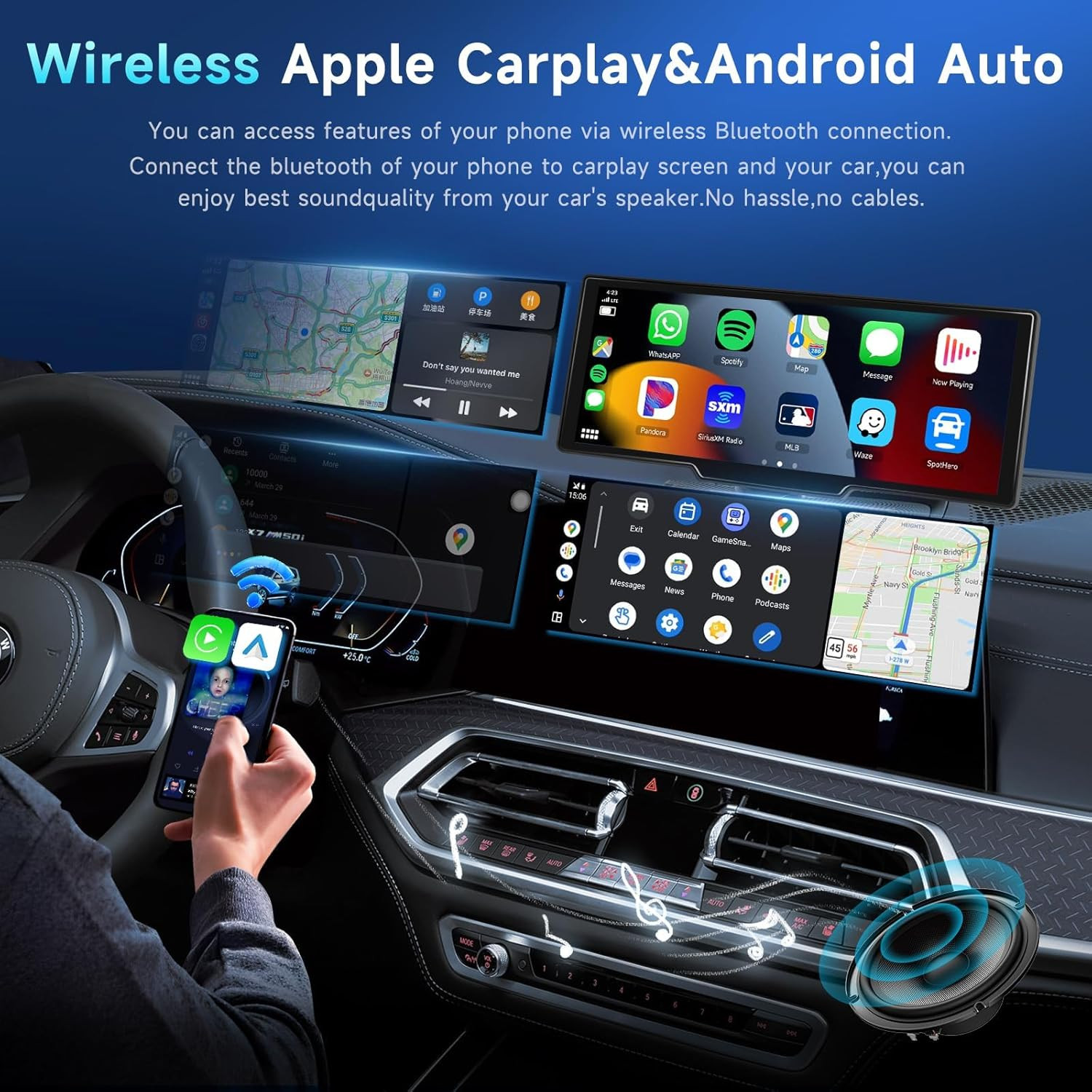 10.26″ Wireless Carplay Stereo with 1080P Backup Camera & Bluetooth Navigation