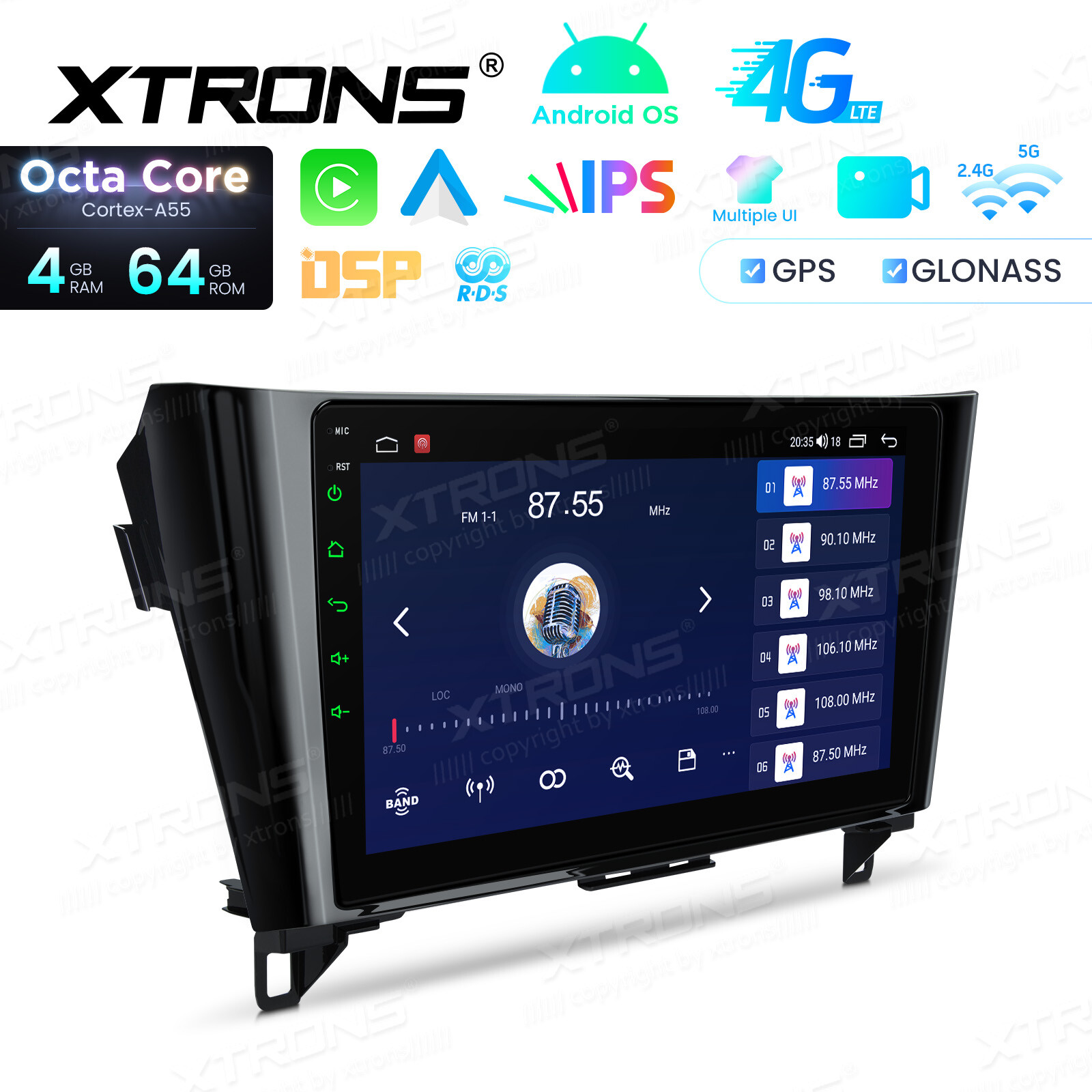 10.1″ Android Radio for Nissan Rogue 2014-2018 8-Core 4GB+64GB BT 4G LTE CarPlay