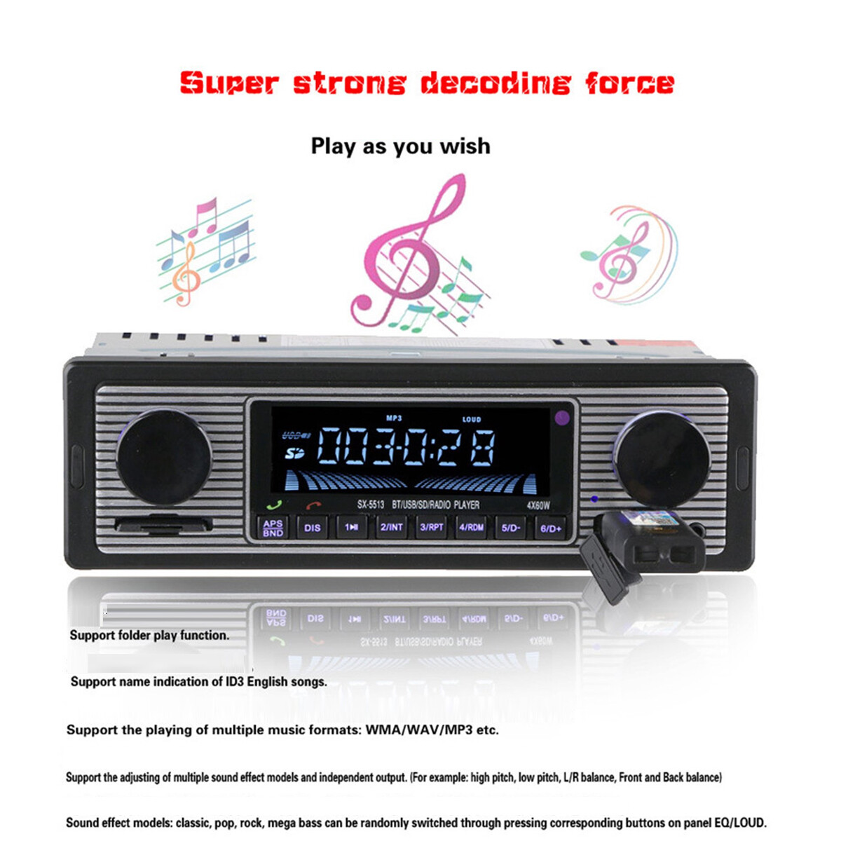 Bluetooth Vintage Car FM Radio MP3 Player USB Classic Stereo Audio Receiver AUX