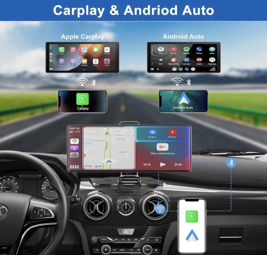 CarPlay & Android Auto, 10HD Inch 4K/1080P, GPS, FM, Voice