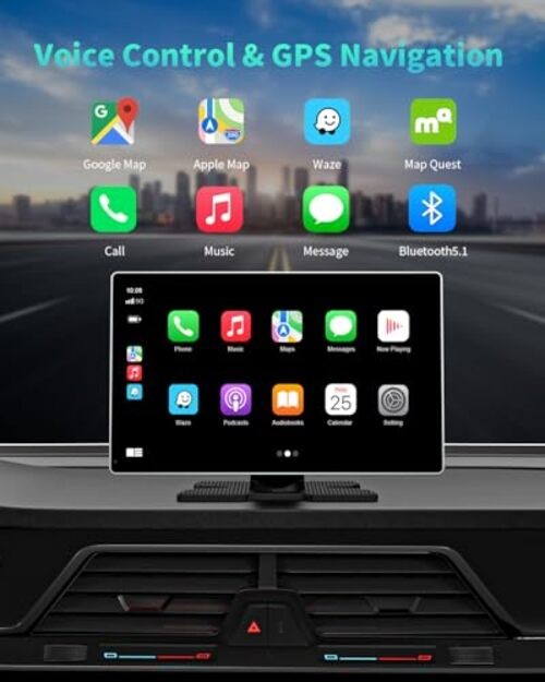 Portable Apple Carplay Screen for Car, 9″ Wireless Apple Carplay & Android
