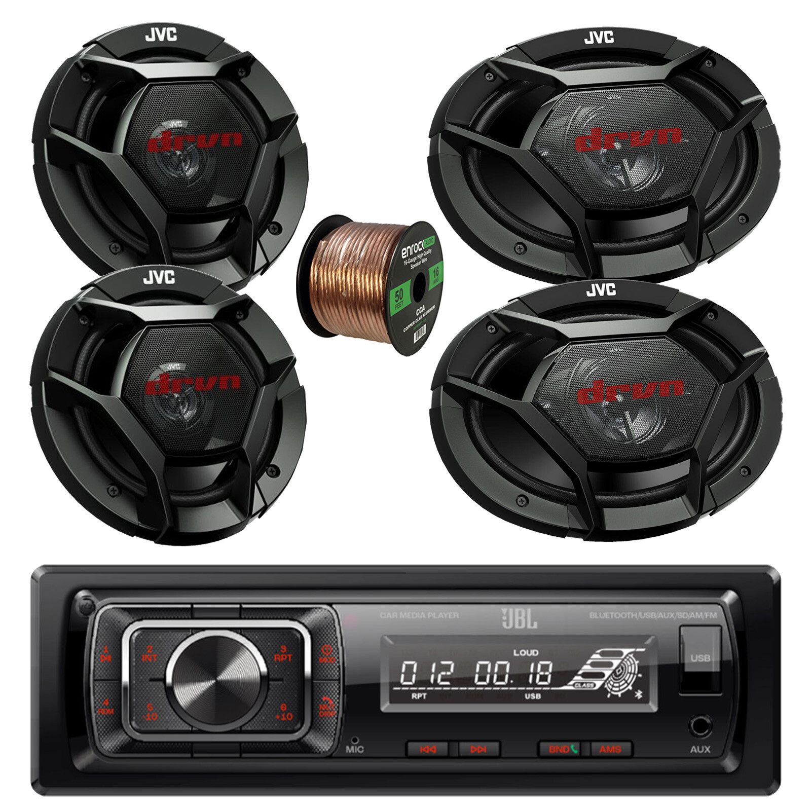 JBL Celebrity150 Bluetooth Receiver, 2x 6×9″ 500W + 2x 6.5″ 300W Speakers, Wire