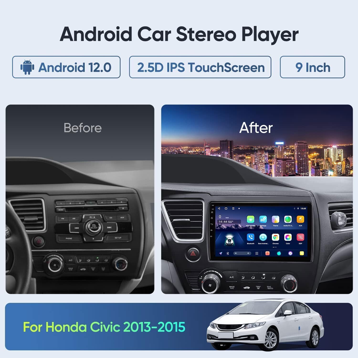 Wifi CarPlay For Honda Civic 2013 2014 2015 Android 12.0 Navi Radio Head Unit