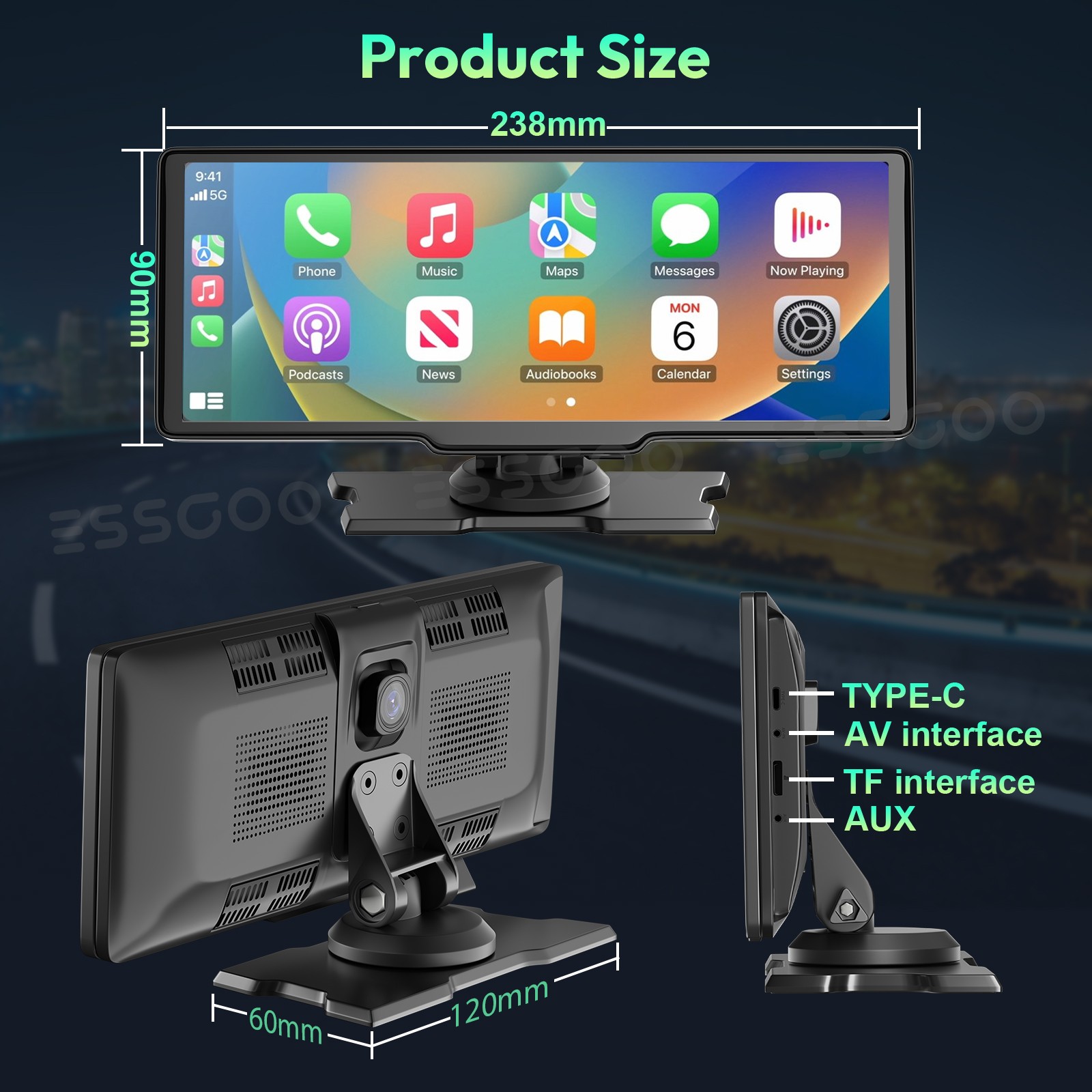 XGODY Touch Screen Dash Cam Car Stereo 4K Wireless Apple Carplay & Android Auto
