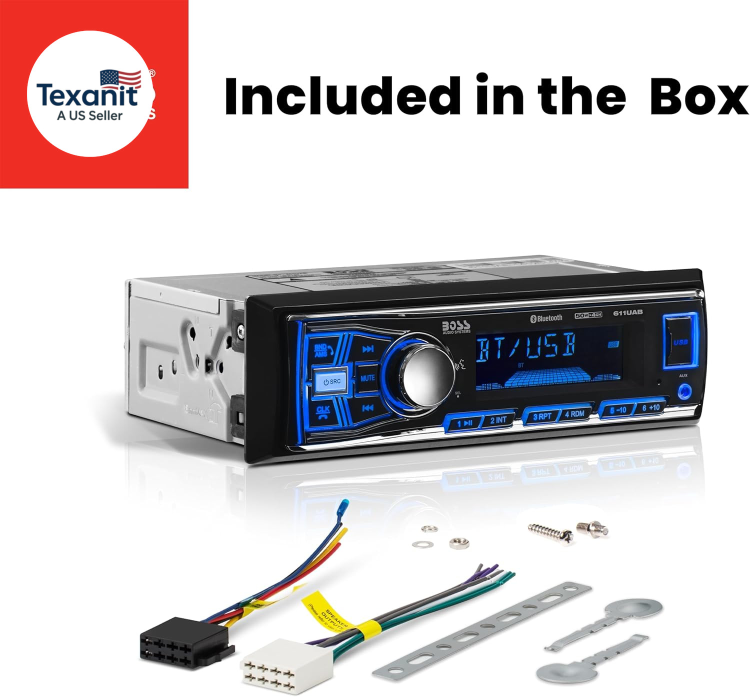 611UAB Car Stereo – Single Din, Bluetooth, No CD DVD Player, AM/FM Radio Receive