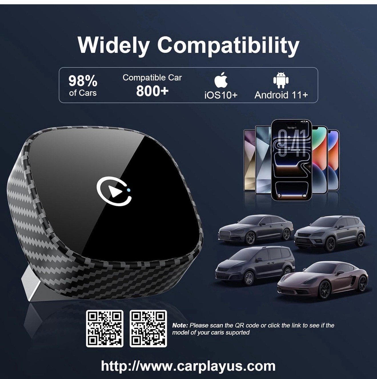 Adaptador Inalámbrico Carplay, Para Apple Iphone Y Android. Bluetooth Y Wi-Fi.