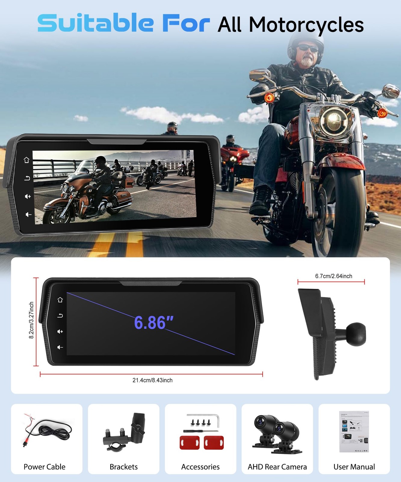 KYNNT【Dual Camera Video Recording】 6.86 Inch Motorcycle Carplay Screen…