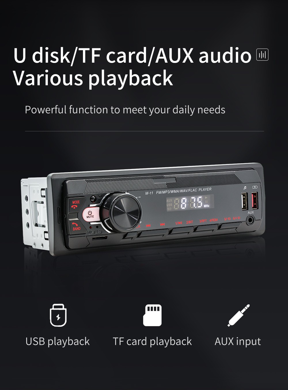 Bluetooth Vintage Car FM Radio MP3 Player USB Classic Stereo Audio Receiver AUX