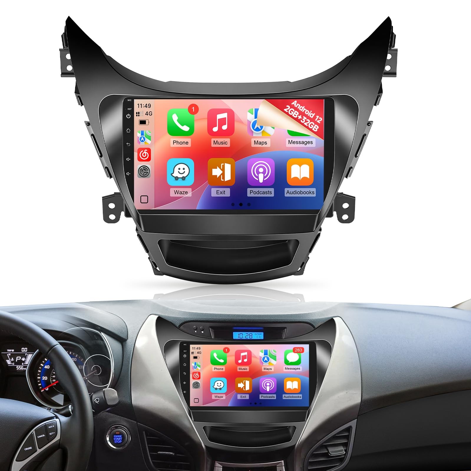 9″ 8 Core Wireless Carplay Android Auto Stereo for 2011-2013 Hyundai Elantra