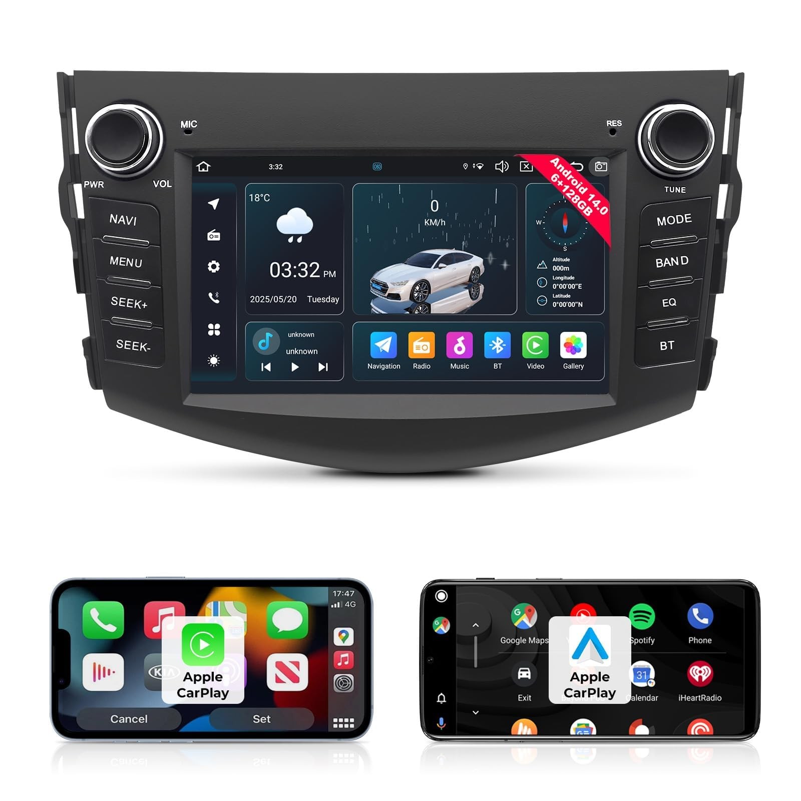 Android 14 Car Stereo for Toyota RAV4 radio 2006-2012, 7″ 1280*720 QLED IPS D…