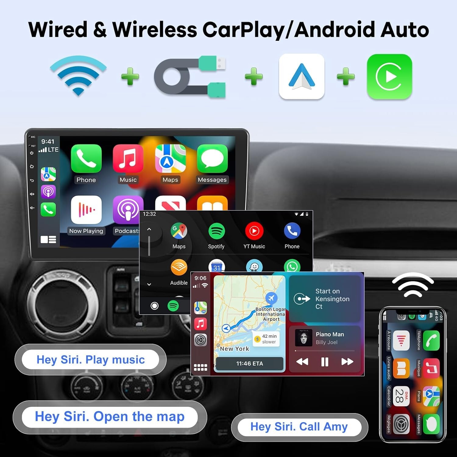 2+64G Android 13 Car Radio for Jeep Wrangler/Dodge/Chrysler, 10 inches Touch