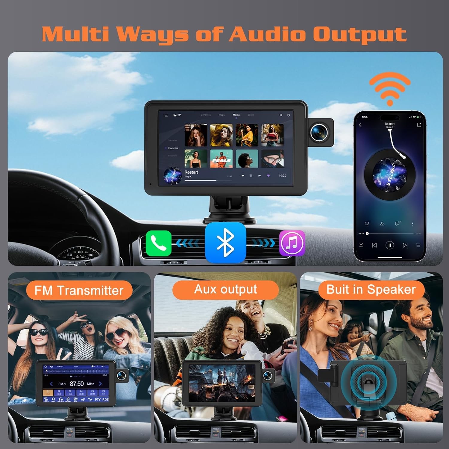 7″ Apple Carplay Screen for car, Wireless Apple Car Play Touchscreen with Androi