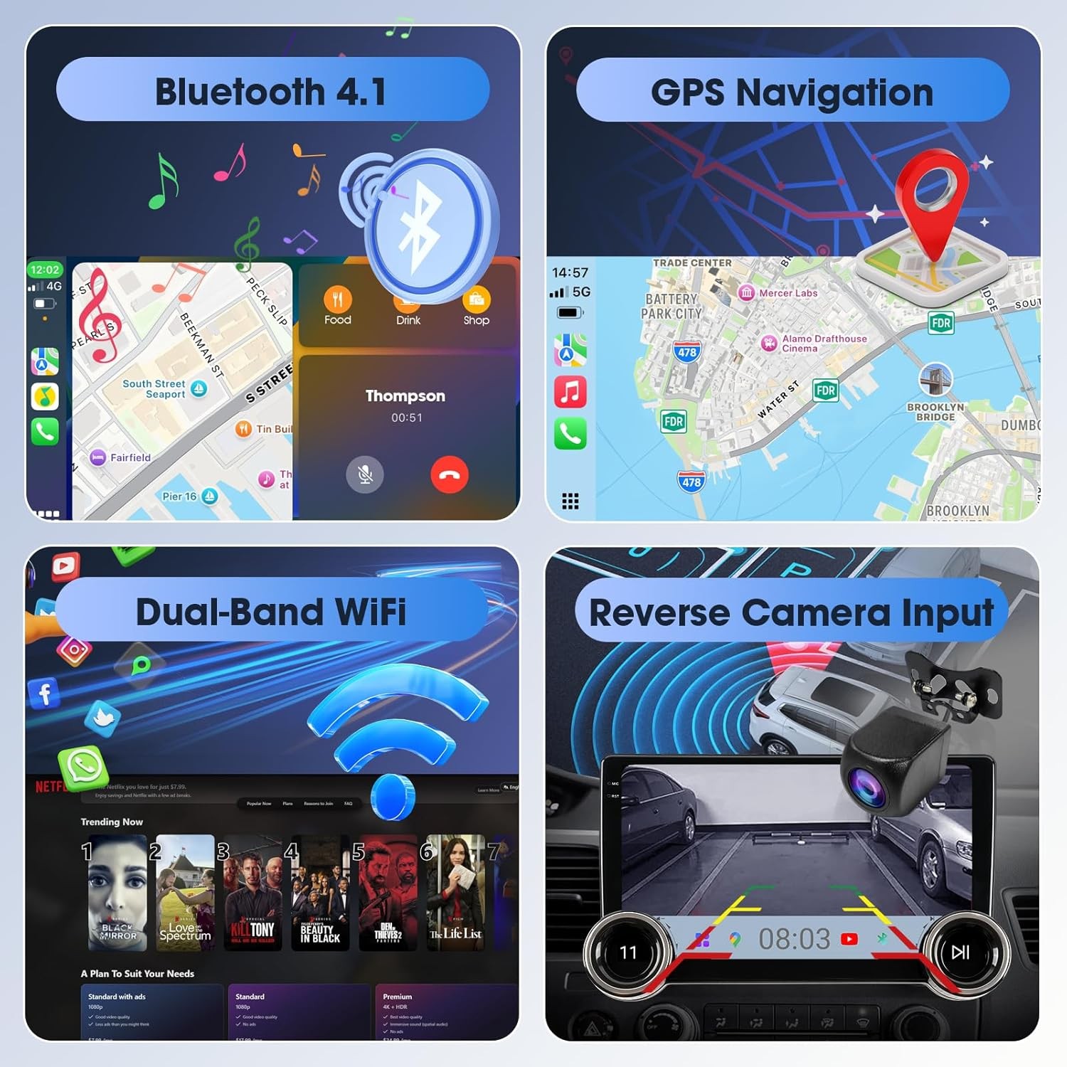 10.1″ Wireless CarPlay & Android Auto Car Stereo – 2GB RAM 64GB ROM, BLACK
