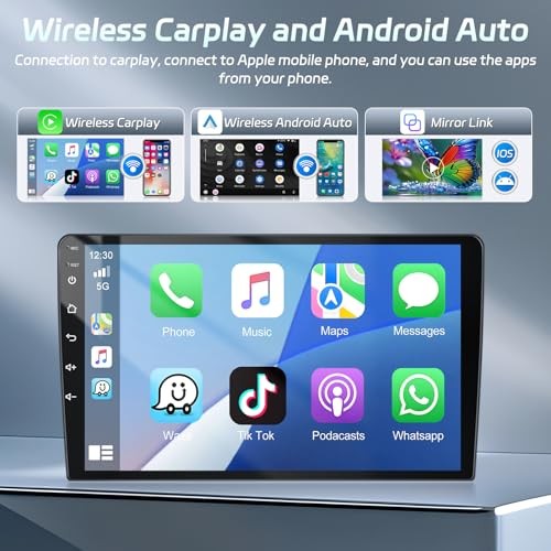 [2+64G] Wireless CarPlay Double Din Car Stereo Radio with Android Auto 9 Inch