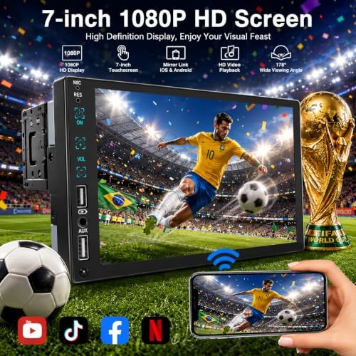 Single Din Car Stereo with iOS/Android Mirror Link 7 Inch Single Din 7050
