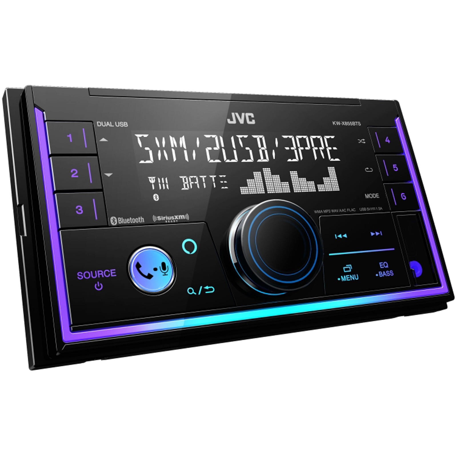 JVC KW-X855BTS 2-DIN Receiver Bluetooth SiriusXM Alexa Dual USB 13-Band EQ