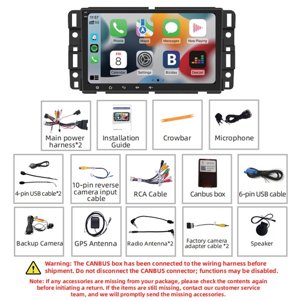 Car Radio Stereo Carplay For 2007-2013 GMC Camera EQ FM RDS