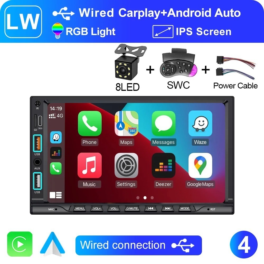 Single 1Din 7″ Touch Screen Stereo Bluetooth Radio Car Apple/Android Carplay GPS