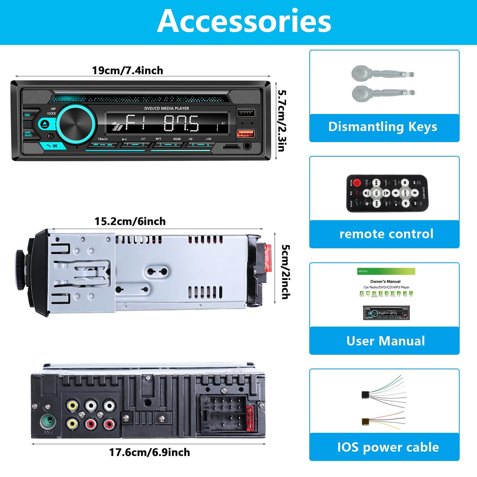 Single DIN CD/DVD Car Stereo with Bluetooth Hands-Free Calling, Push-to-Talk …