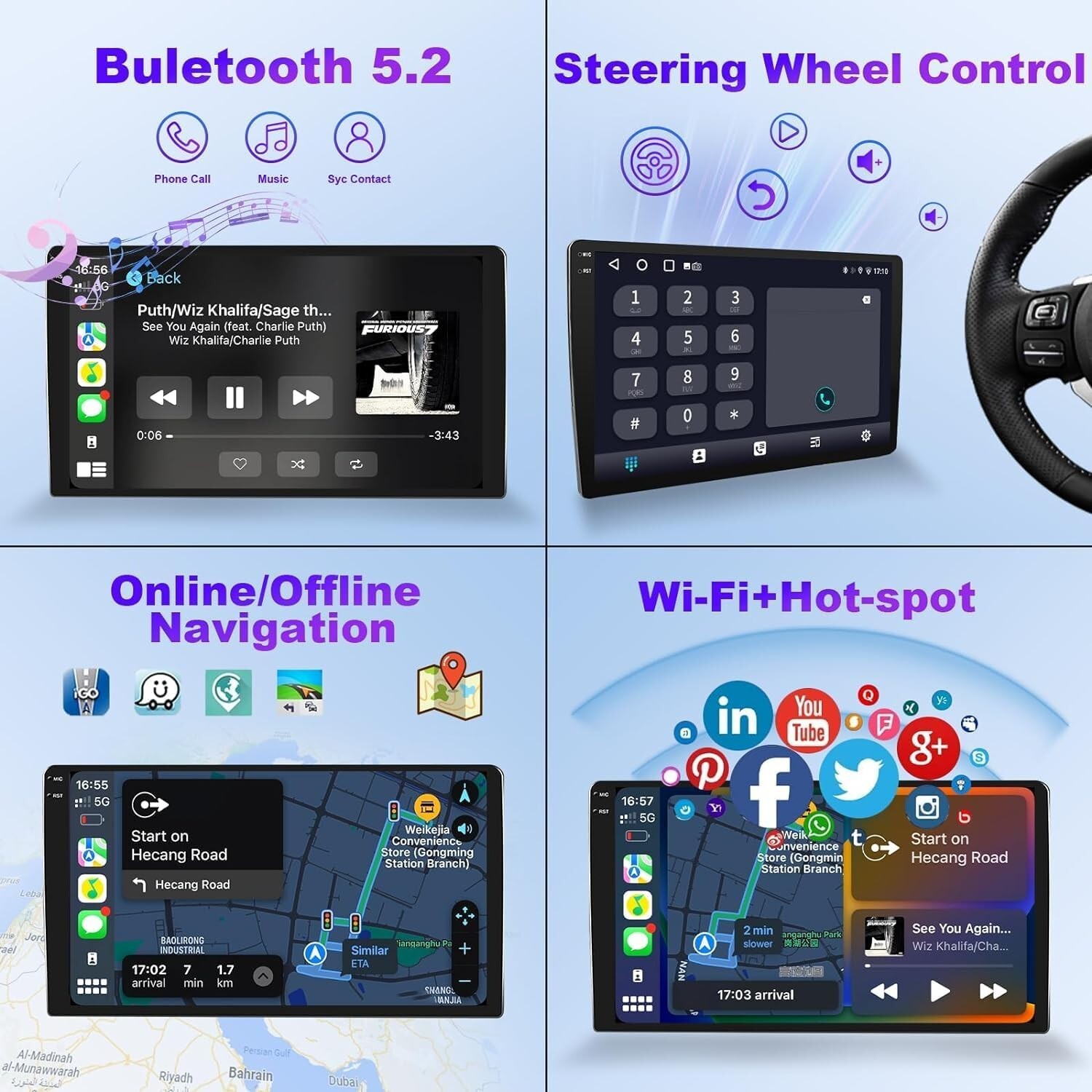 8Core Car Radio Stereo for Honda Civic 2016-21 WL CarPlay/Android Auto 9″ H