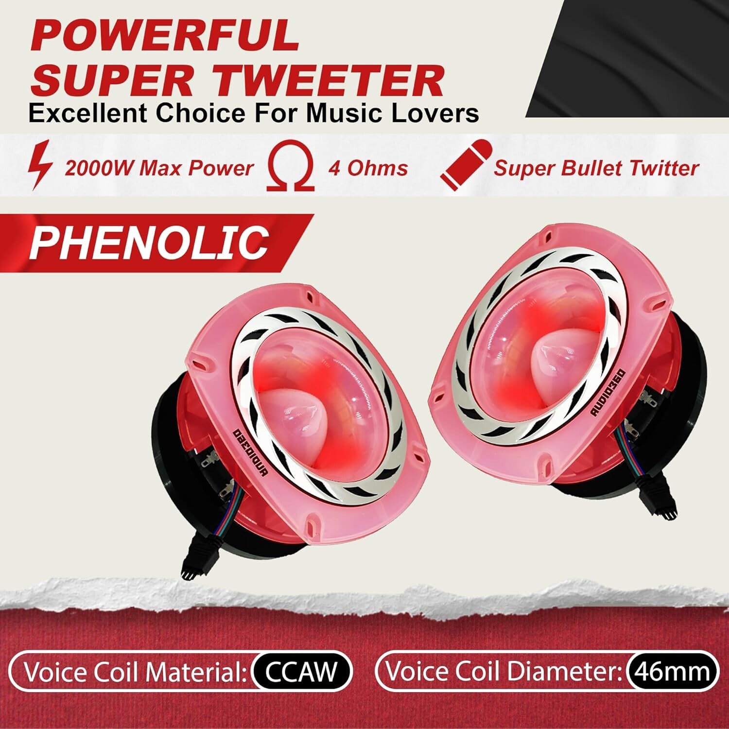 Audio360 AD43TW 4.72-Inch Full LED Super Tweeter Speaker, 4 Ohm, 2000W Max Power