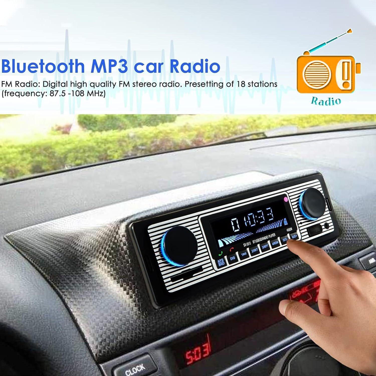 Vintage Car FM Radio MP3 Player Bluetooth USB Classic Stereo Audio Receiver AUX