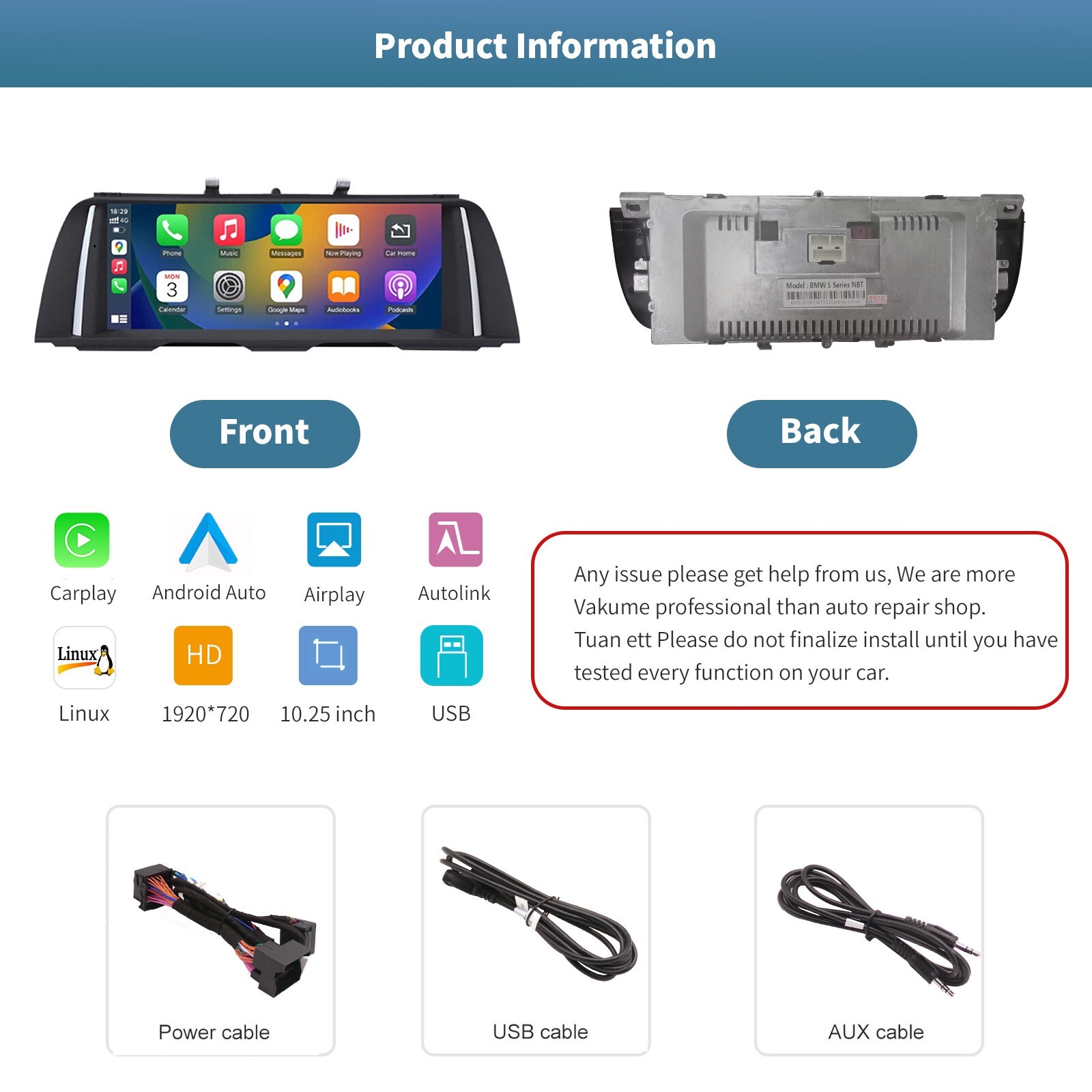 For BMW 5 Series F10/F11 2010-2012 CIC 10.25” Carplay/Android Auto Screen