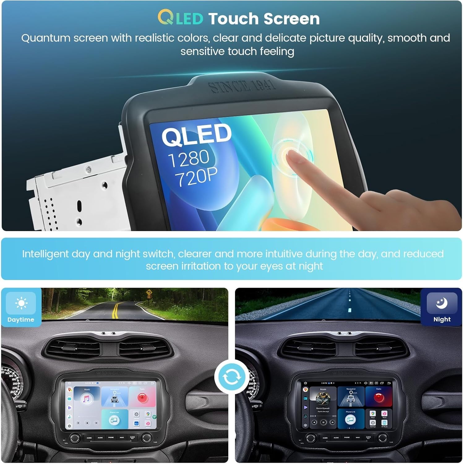Roadanvi 9” Car Radio for Jeep Renegade 2015-2022 Carplay with Knob and Buttons