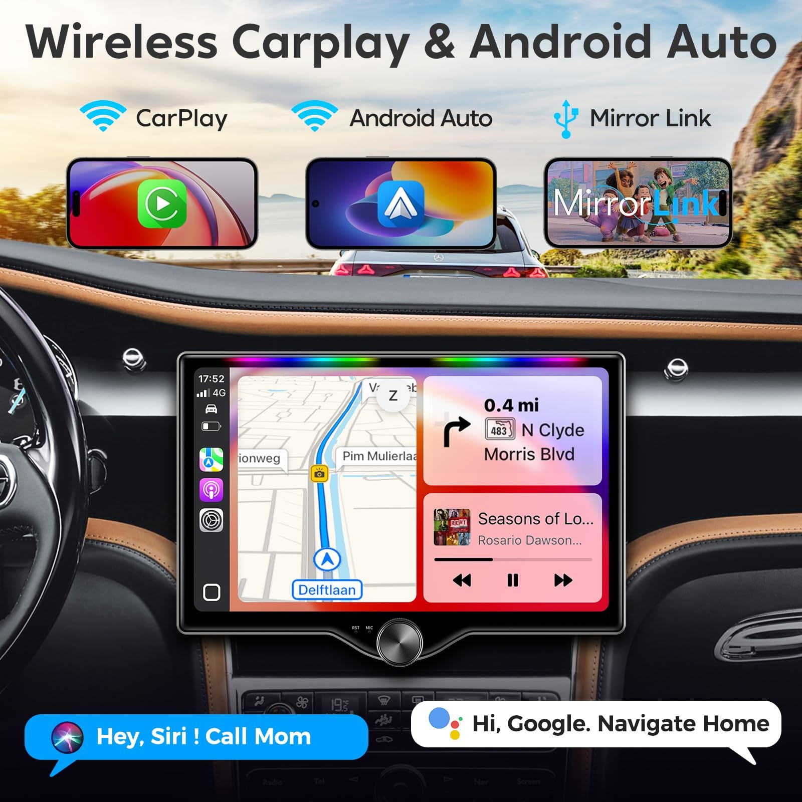 10.1″ QLED Double Din Car Stereo with Wireless Carplay & Android Auto, Music …