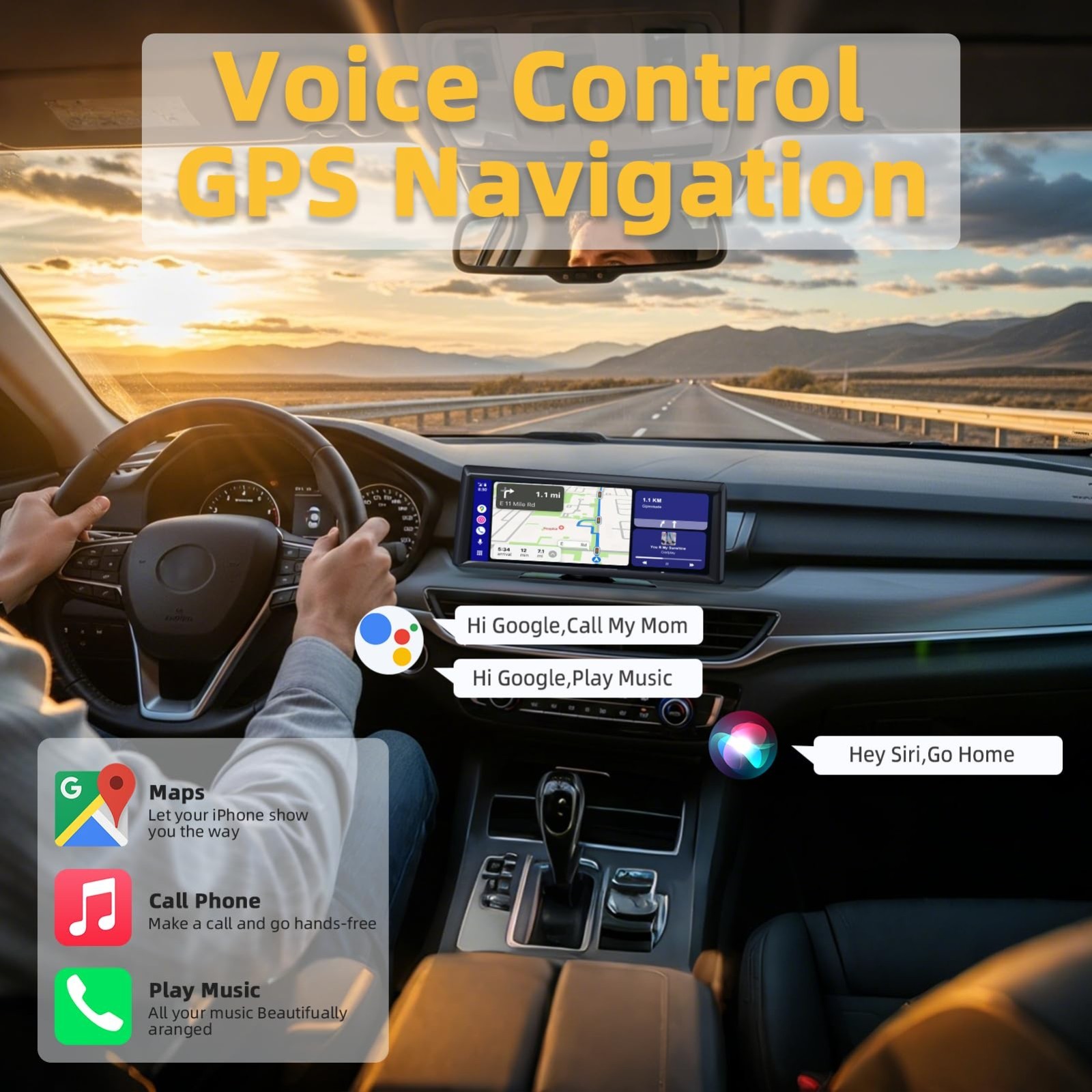 8.1″ HD Wireless Carplay Stereo with 2K Dash Cam, Bluetooth, GPS, Voice Control,