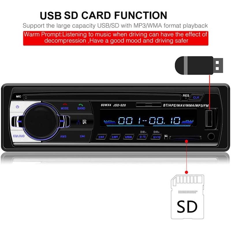 1Din 12V Car Radio Stereo Detachable MP3 Player FM Bluetooth RDS/USB/AUX Audio