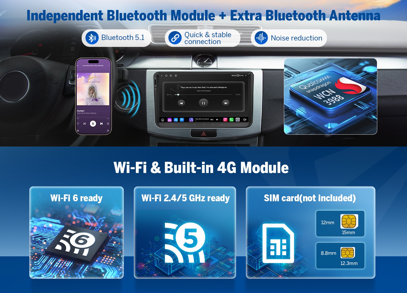 VWX6S2 for VW Volkswagen 6+64 9″ Android 13 Car Stereo Radio Wireless CarPlay 4G