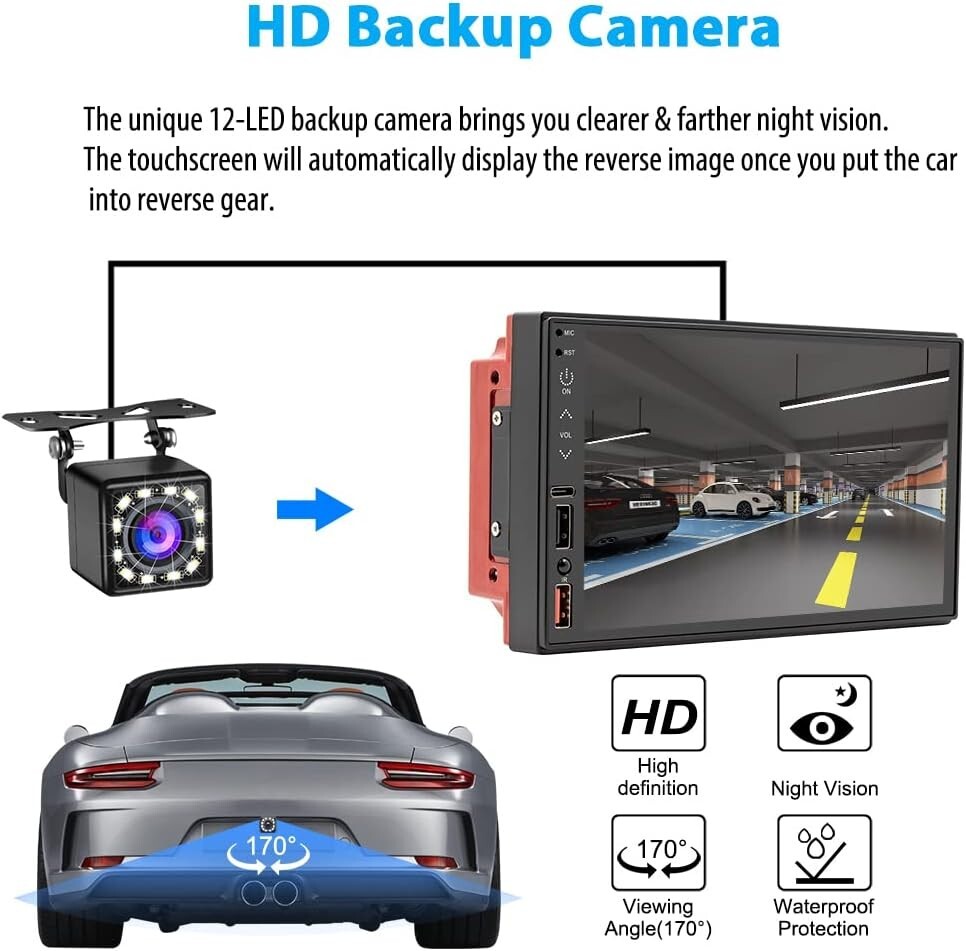 7″ Double Din Car Stereo Carplay Android Auto Play Touch Screen with remote