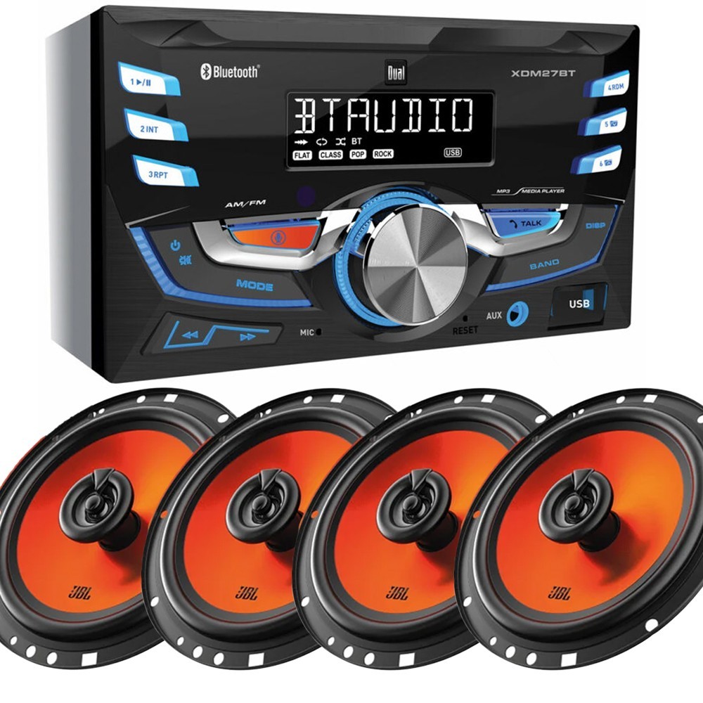 Dual XDM27BT AM/FM Radio MP3 Car Stereo & X4 JBL Stage1 62F 6.5″ 400W Speakers
