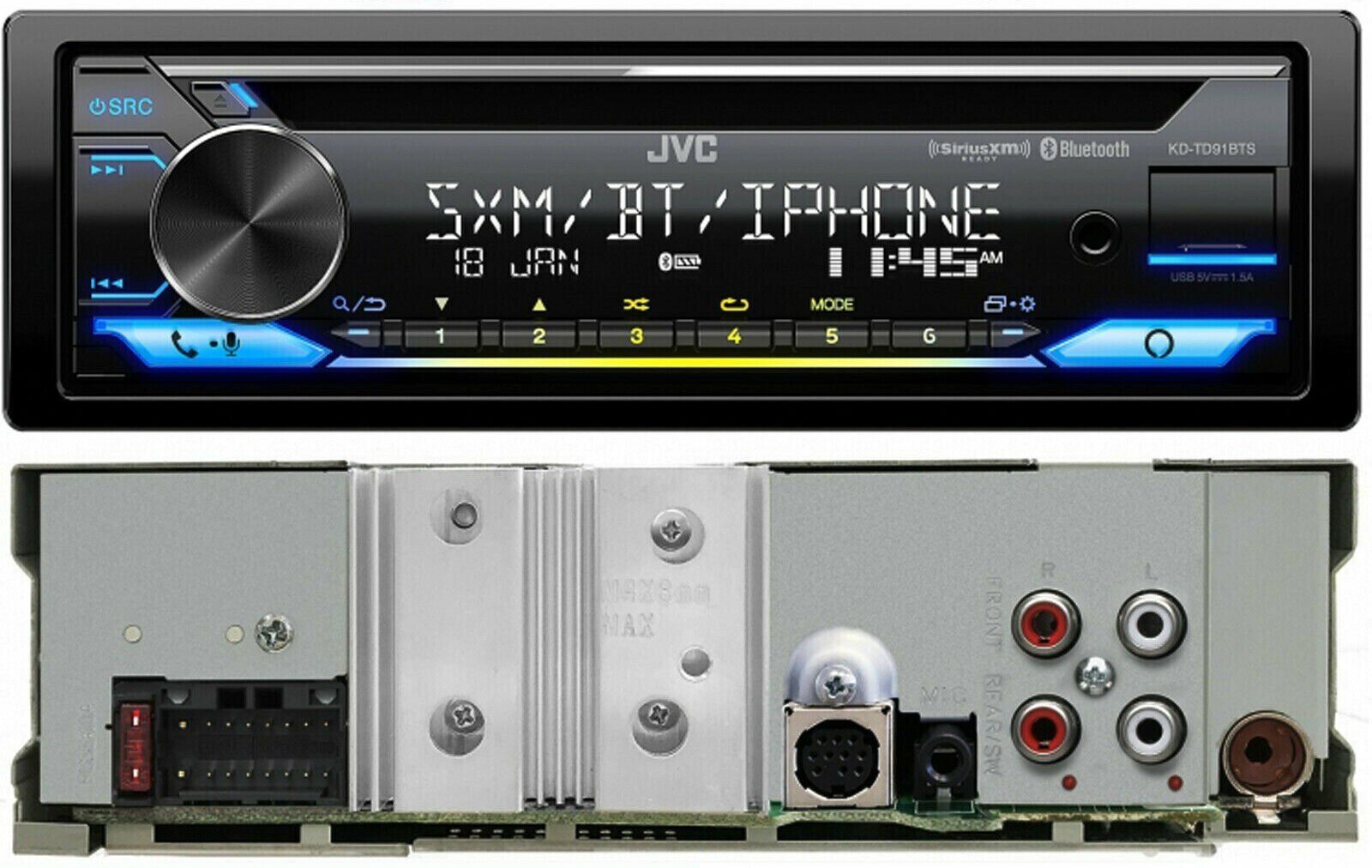 JVC KD-TD91BTS 1-DIN CD Receiver w/ Bluetooth USB MP3 SiriusXM Alexa UC