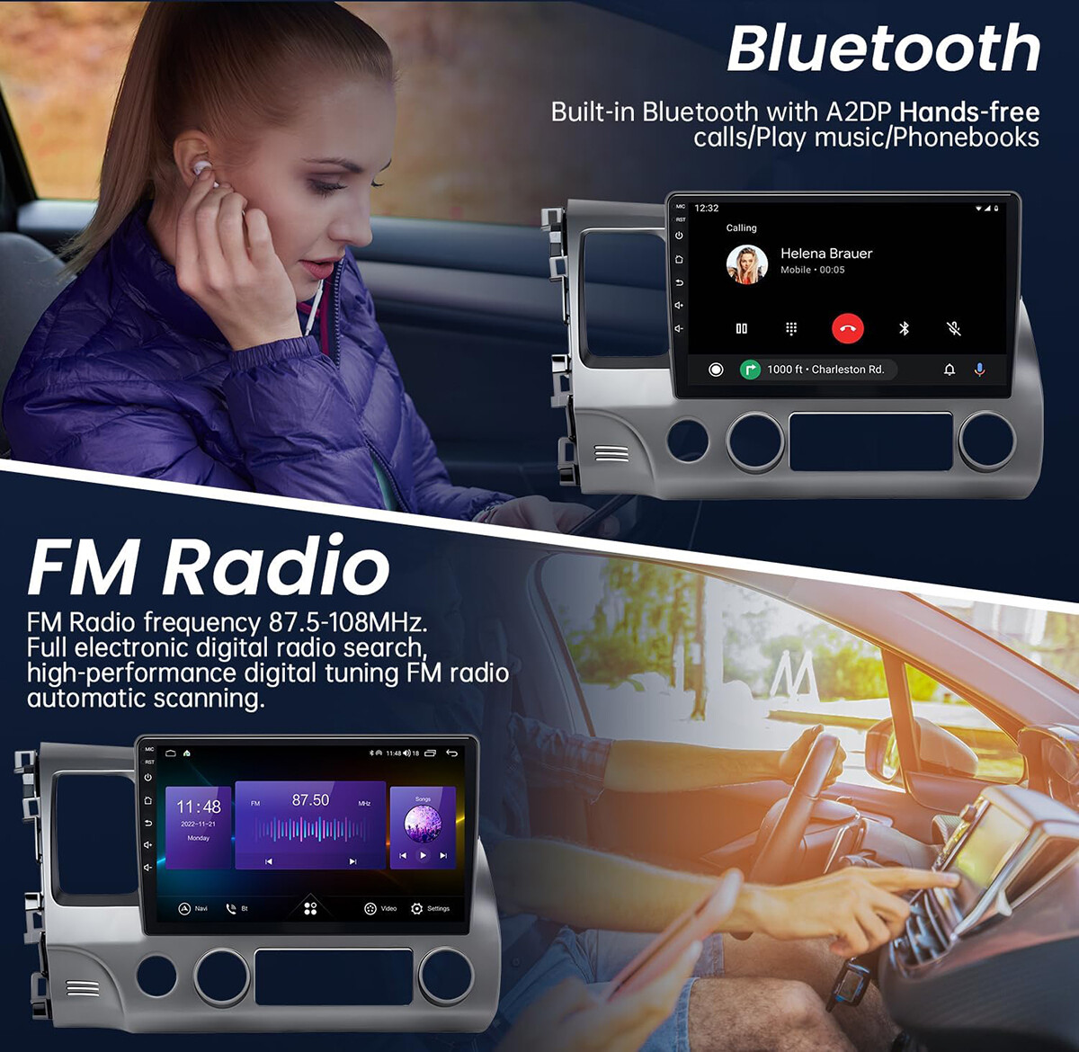For Honda Civic 2006-2011 Apple CarPlay Android Car Stereo Radio GPS Navi 64G