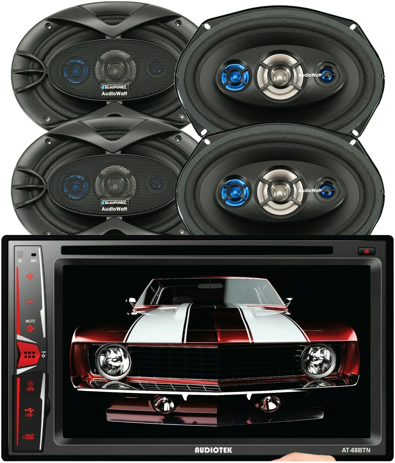 Audiotek 6.2″ Touch Screen Car Mirror Link + 4x Blaupunkt GTS692M 6″x9″ Speakers