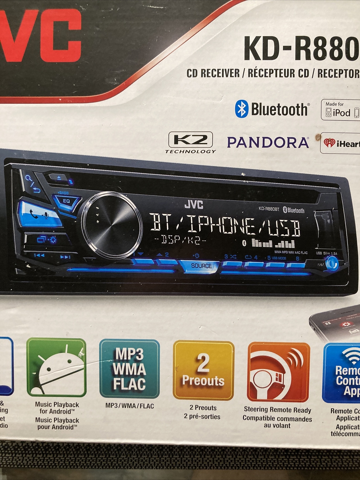 JVC KD-R880BT CD Player Bluetooth USB AUX EQ, HF @ AUDIO STREAMING OPEN BOX READ