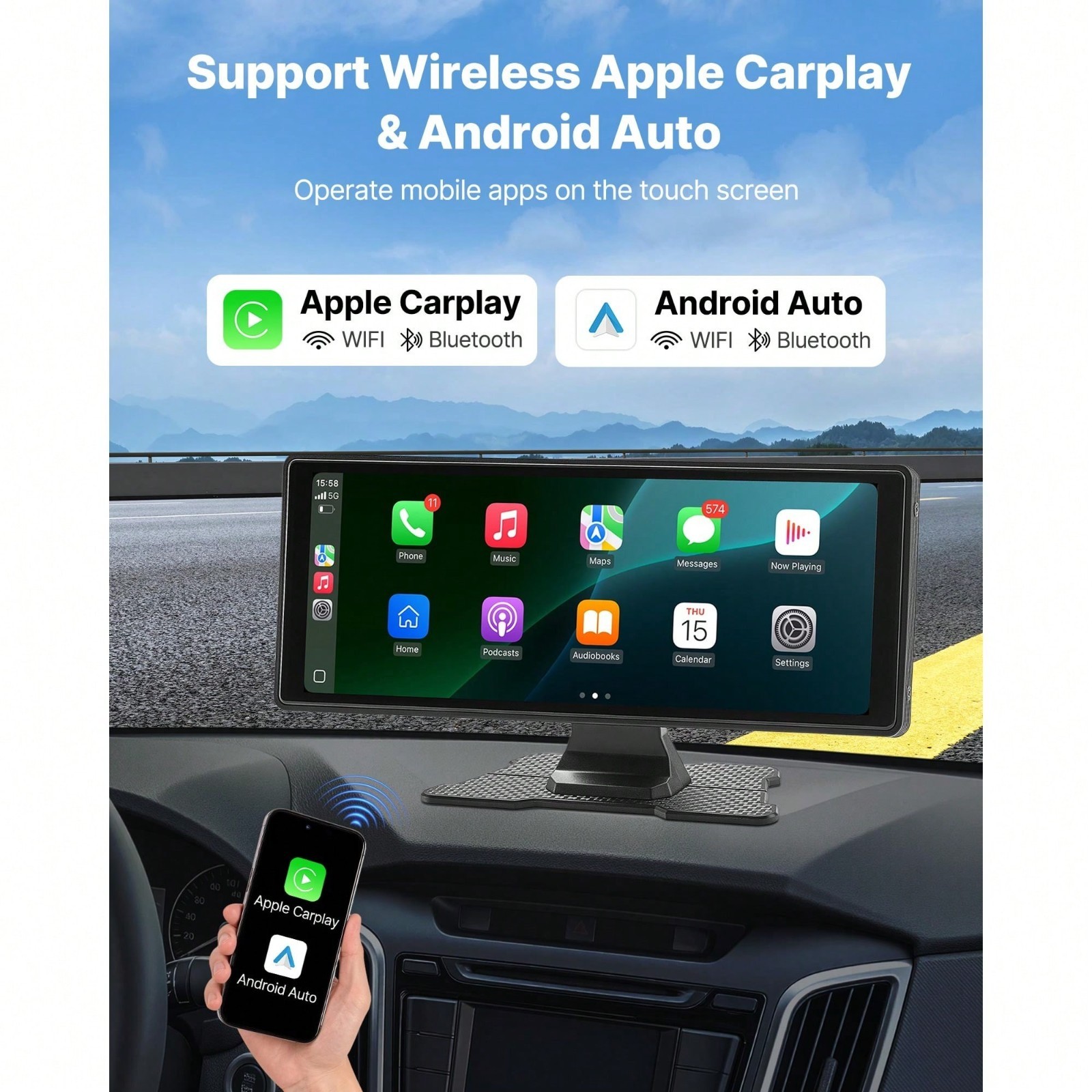 9 Inch HD Touch Screen Car Stereo With Wireless CarPlay Android Auto Backup Came