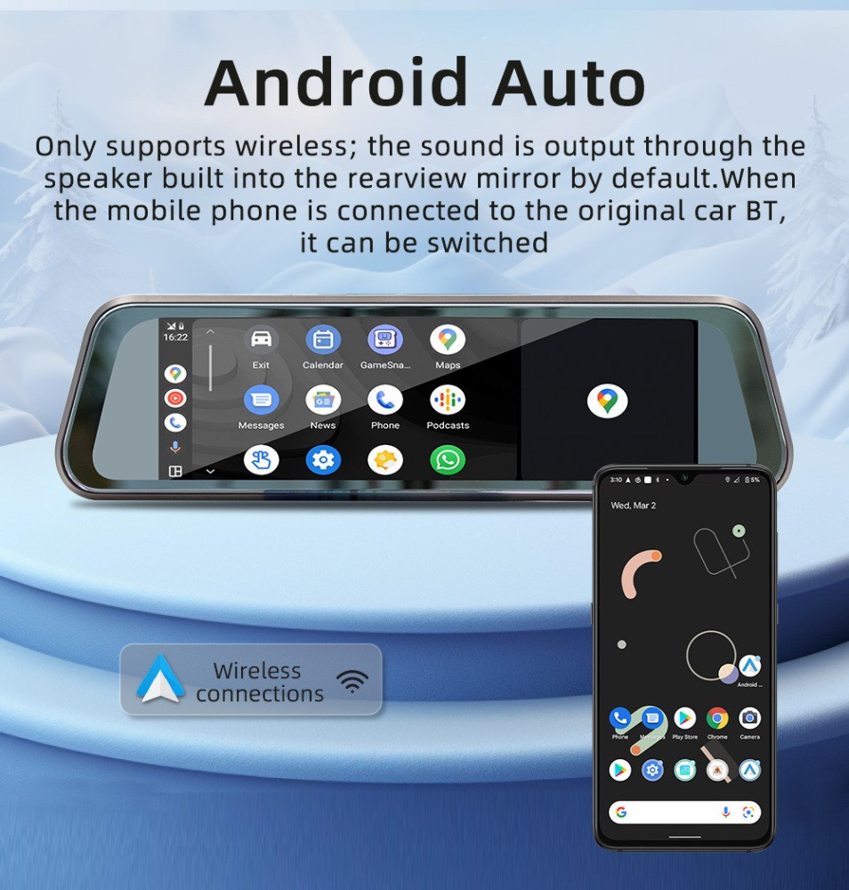 Apple CarPlay Car Rearview Mirror DVR Driving Recorder 9.36in AUX/BT/FM/TF Cam