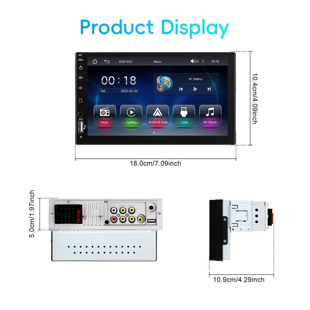 7″ Single 1Din Touch Screen Car Stereo Radio USB BT Android auto Carplay +Camera
