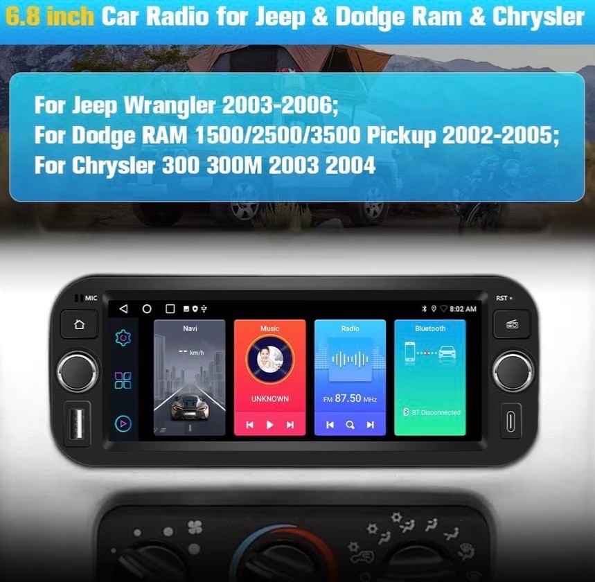Car Stereo for Jeep Wrangler 2003-2006 Dodge RAM2002-2005 GPS 2+64GB AndroidAuto