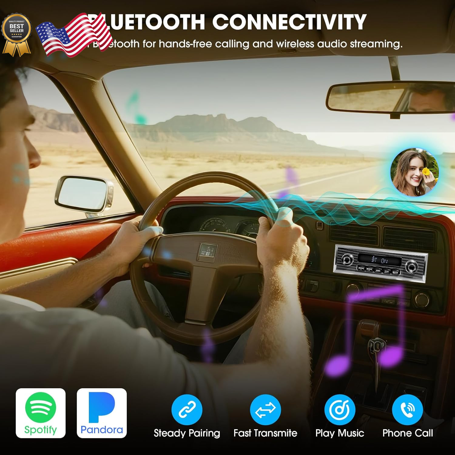 Bluetooth Retro Radio for Classic Vehicles: Single Din Vintage Stereo for Car