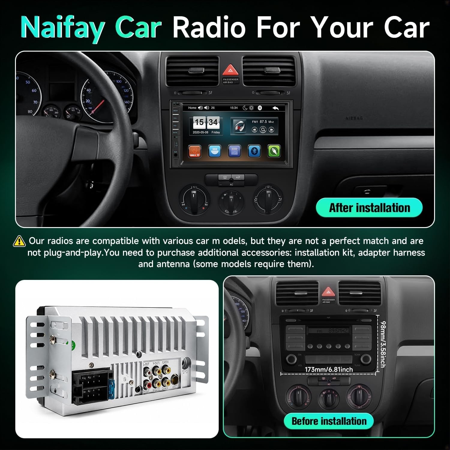 Double Din Car Audio Receiver with Spotify Integration