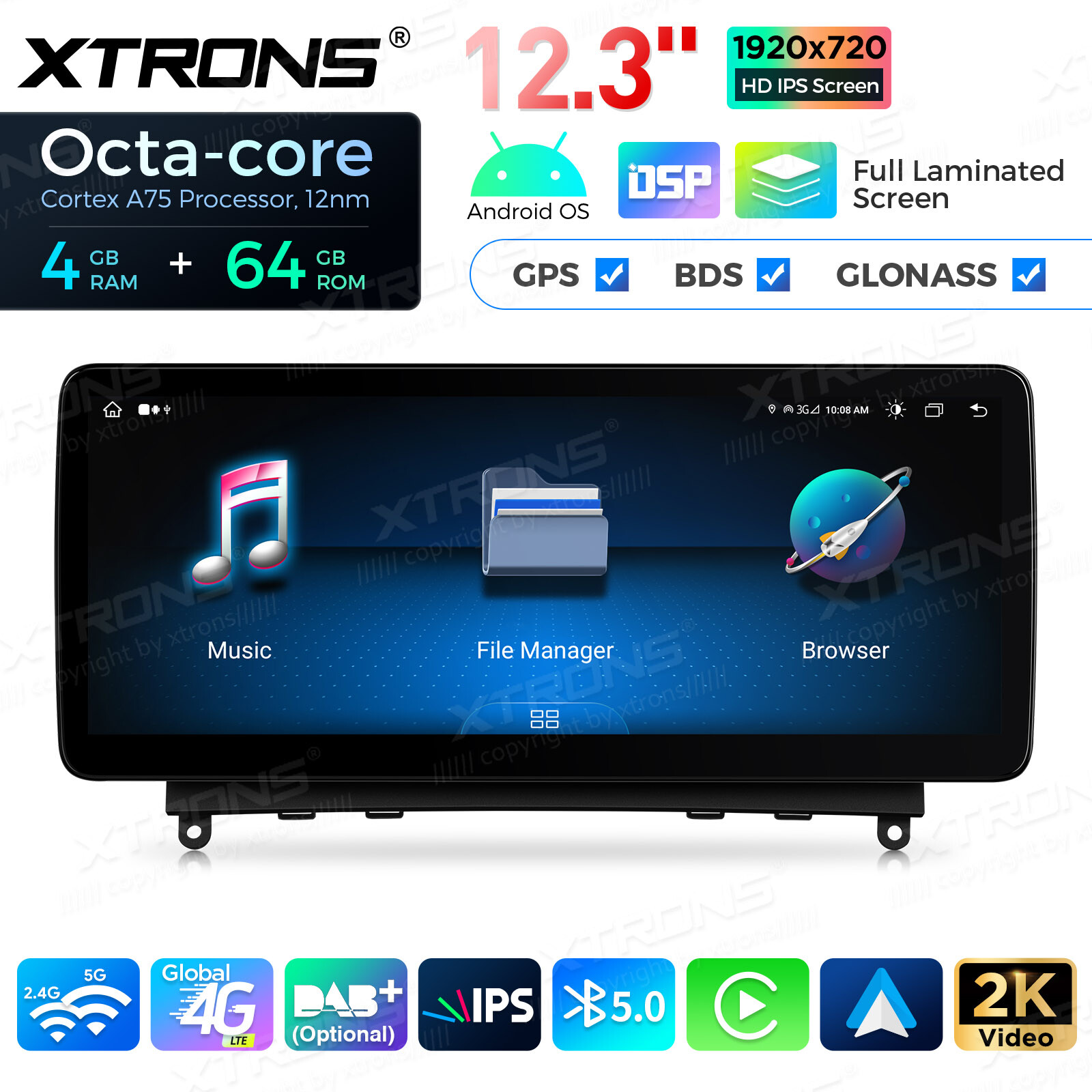 For Benz C-Class W204 07-10 Android 13 8-Core 64GB Car Stereo GPS Navi DSP 12.3″