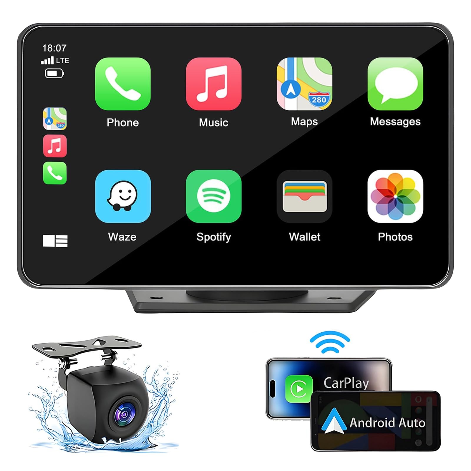 7″ HD Portable Carplay Wireless Touch Screen Double Din Car Stereo Compatible…