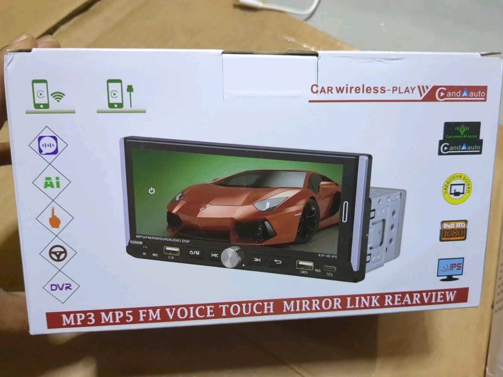 Single Din Car Stereo Carplay Android Auto, 6.9 Inch Touch Screen Radio 1 Din