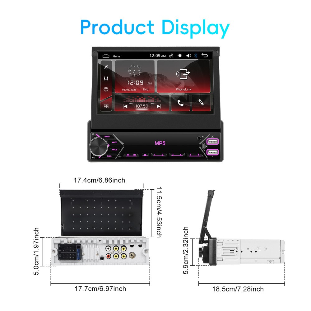 Radio estéreo para coche 1 DIN, pantalla táctil abatible, reproductor MP5,USB,BT